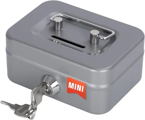 Miniatura 9 de Caja de dinero con cerradura y bandeja de dinero, caja de dinero de metal, caja grande para dinero 9.84 x 7.87 x 3.54 pulgadas, color negro