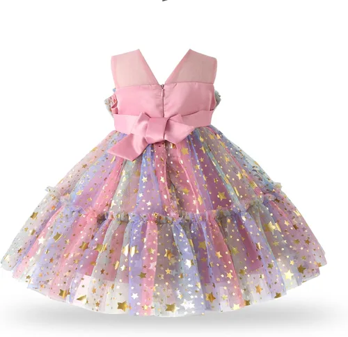 Miniatura 7 de Miipat Vestido de niña de flores para bebé, boda, fiesta, tul, princesa, vestido de baile, vestido formal con lazo para la cabeza