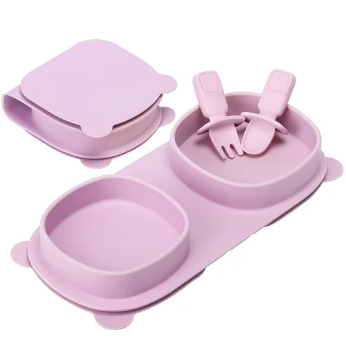 Miniatura 12 de Platos llanos plegables de silicona, platos para bebé, esenciales de viaje con tenedores y cucharas, aptos para microondas y lavavajillas, aguamarina