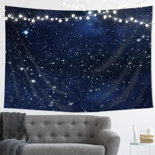 Miniatura 5 de Imirell Tapiz de estrellas de cielo nocturno para colgar en la pared, color azul oscuro, estrellado cósmico, 78 pulgadas de ancho x 59 pulgadas