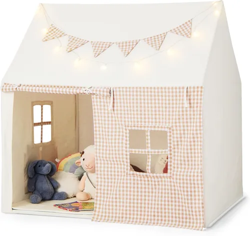 Miniatura 10 de Costzon Tienda de campaña para niños con alfombrilla acolchada, castillo para niños pequeños con cuerda ligera, tela que brilla en la oscuridad