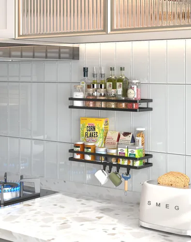 Miniatura 6 de Estante organizador de especias para montaje en pared, paquete de 2 unidades de 15.7 pulgadas [versión mejorada] Estante organizador de condimentos