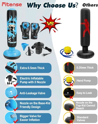 Miniatura 7 de Fitense Kids Punching Bag, 63 Inch Inflatable Punching Bag with Electric Air Pump & Gloves, Kids Boxing Bag for Boys Girls Age 6-12, Dinosaur Ninja