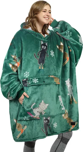 Miniatura 20 de Catalonia Sudadera extragrande tipo manta con capucha, sudadera de sherpa portátil para adultos, hombres y mujeres