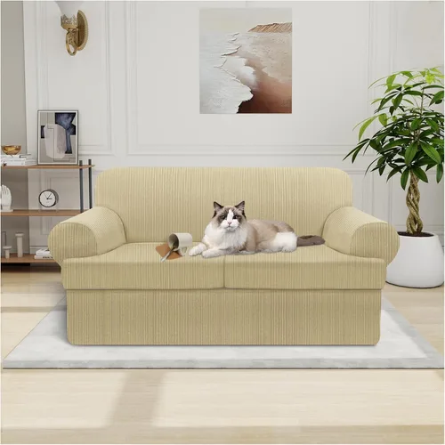 Miniatura 68 de Funda impermeable para silla con brazos, juego de 2 piezas, funda a rayas para 1 sofá separado con cojín en T, fundas de sillón de tela