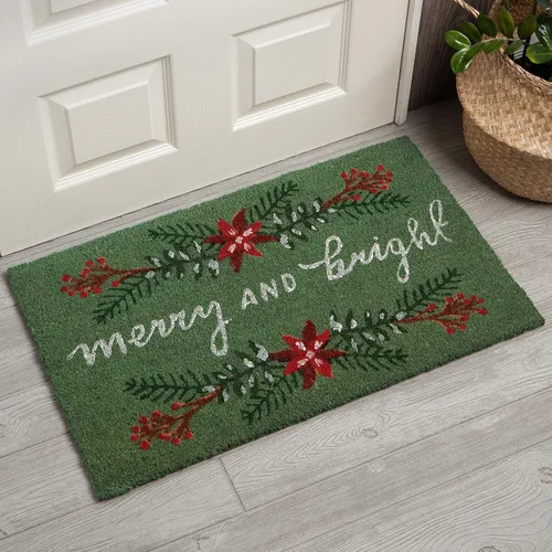 Miniatura 2 de Now Designs Pointsettia - Felpudo de fibra de coco natural con respaldo de vinilo, 18 x 30 pulgadas Flor de Pascua