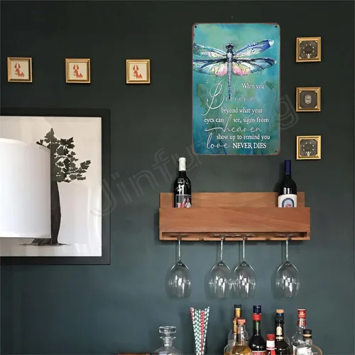 Miniatura 6 de Letrero de metal motivacional de libélula – Cuando crees más allá de lo que tus ojos pueden ver, arte de pared de libélula para oficina, hogar