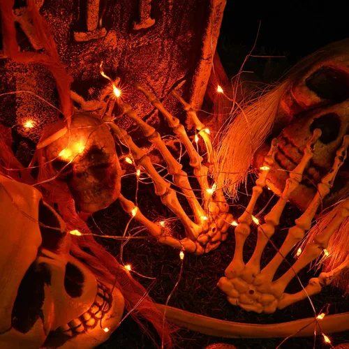 Miniatura 6 de BrizLabs Luces naranjas de Halloween, paquete de 4 luces LED de 19.47 pies, 60 luces LED naranjas, 2 modos de batería, cadena de luces de Halloween