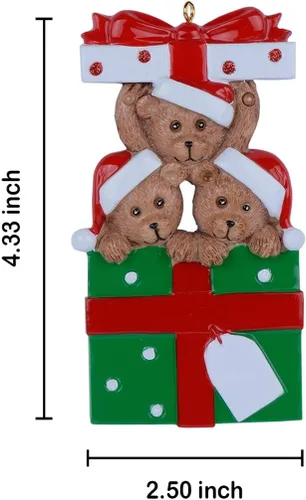 Miniatura 5 de Adorno de Navidad personalizado de familia de osos 2025 – Con caja de regalo para familia de 3 – Decoraciones de árbol hechas a mano – Regalos