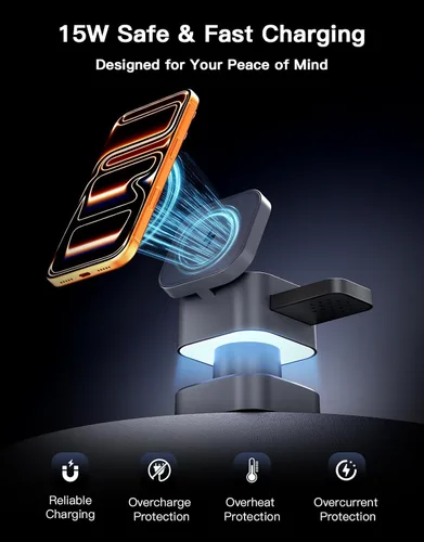 Miniatura 2 de Estación de carga inalámbrica 3 en 1, cargador inalámbrico con lámpara nocturna y diseño retráctil, cargador inalámbrico para teléfono