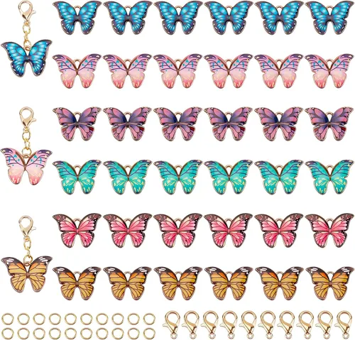 Miniatura 18 de SUNNYCLUE 1 caja de 50 marcadores de puntada de ganchillo marcadores de punto esmaltado mariposa encantos clip en cierre de langosta extraíble 50