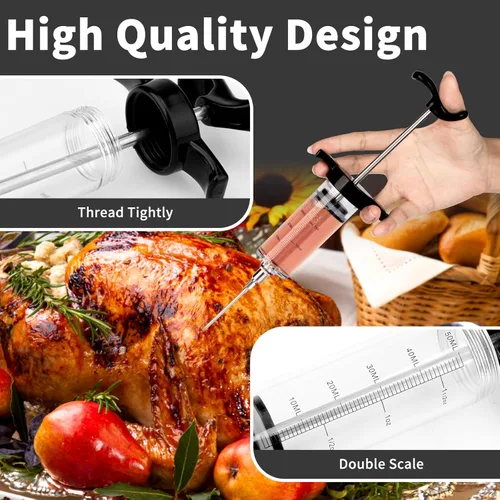 Miniatura 7 de Kit de jeringa inyectora de carne de pavo con 3 agujas de adobo para ahumador de parrilla, 1 cepillo de limpieza, 1.7 onzas/1.7 fl oz de gran