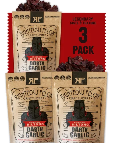 Miniatura 8 de Righteous Felon Biltong Beef Jerky Paquetes de bocadillos biltong sudafricanos para adultos Alto en proteínas, apto para dieta cetogénica, bajo