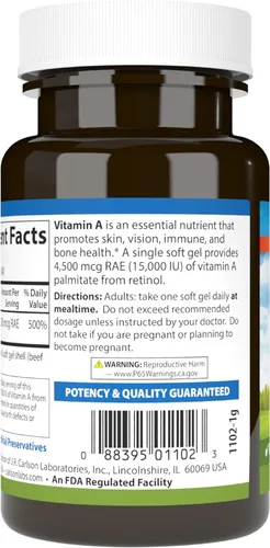 Miniatura 8 de Carlson Labs Palmitato de vitamina A, 15000 UI, 120 cápsulas blandas