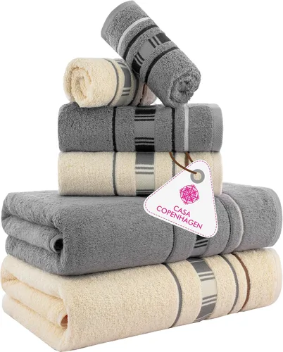 Miniatura 47 de CASA COPENHAGEN Solitaire Juego de 6 toallas - Negro, 600 GSM 2 toallas de baño 2 toallas de mano 2 toallitas, diseñadas en Dinamarca, hechas