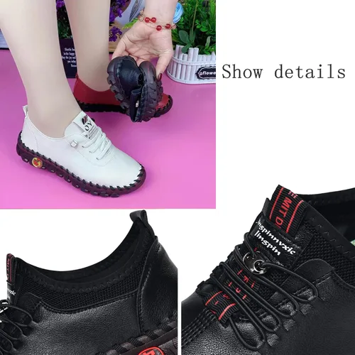 Miniatura 6 de Tenacitee Women's Leather Soft Bottom Flat Shoes Handmade Beef Tendon Leisure Set of Feet Breathable Round Head Non-Slip Mom Loafers