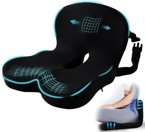 Cojín de asiento de automóvil, cojín de espuma viscoelástica con correa ajustable, almohadilla ergonómica para automóvil y semircamión, cojín para