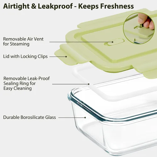 Miniatura 2 de Paquete de 5 recipientes de vidrio de 25 onzas con tapas de ventilación de aire, recipiente de almacenamiento de alimentos de vidrio borosilicato