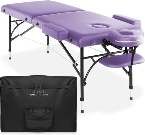 Miniatura 8 de Saloniture Mesa de masaje profesional portátil y ligera con patas de aluminio, incluye reposacabezas, soporte facial, reposabrazos y funda