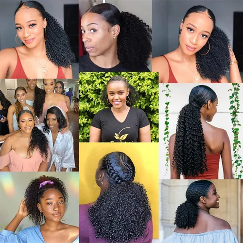 Miniatura 7 de Extensiones de cabello rizado para cola de caballo, cabello rizado para cola de caballo, extensión de cabello humano virgen brasileño
