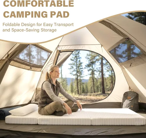 Miniatura 7 de Tiita Sofá Cama Plegable - Silla Reclinable Convertible de 4 Pliegues con Funda de Pana y Almohada Rectangular, Colchón de Sofá de Suelo para beige