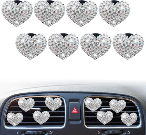 Miniatura 8 de 8 clips de ventilación con forma de corazón brillante, ambientadores de aire de corazón de cristal, clip de ventilación de diamantes de imitación