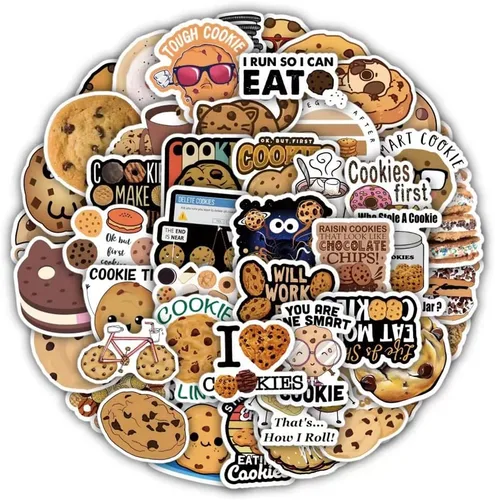 Calcomanías de galletas | 50 calcomanías de vinilo impermeables para botellas de agua, laptop, automóvil, equipaje, computadora, teléfono celular,
