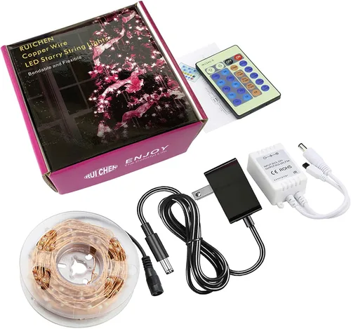 Miniatura 9 de RUICHEN Cadena de luces LED de alambre de cobre regulable de 33 pies, 100 luces LED enchufables con control remoto, blanco cálido