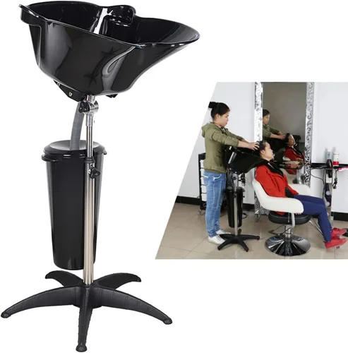 Miniatura 3 de Fregadero de lavado de cabello, lavabo de champú profundo de altura ajustable para salón de belleza, lavabo con manguera de drenaje para el hogar