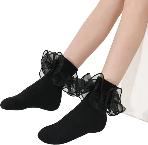 Miniatura 2 de Dicry Calcetines de doble encaje con volantes grandes para bebés y niños pequeños