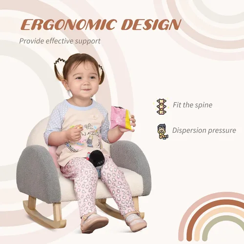 Miniatura 6 de Qaba Sofá para niños, mecedora para niños pequeños con marco de madera maciza, tela de vellón de cordero sintético, sillón para niños para guardería