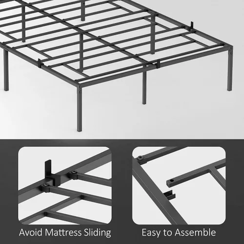 Miniatura 5 de Coucheta Marco de cama matrimonial, marco de cama matrimonial de metal negro de 14 pulgadas, no necesita somier, base de cama de plataforma