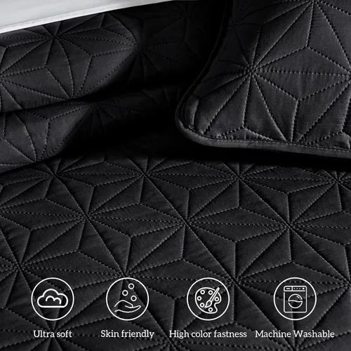 Miniatura 7 de Whale Flotilla - Juego de ropa de cama King, suaves colchas negras para cama tamaño King para todas las estaciones, 3 piezas de colcha geométrica