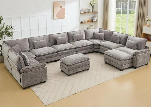 Miniatura 55 de Juego de sofá seccional modular de gran tamaño, sofá de nube convertible de asiento profundo, sofá esquinero grande en forma de L con cojines Beige