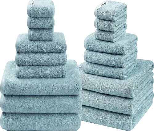 Miniatura 25 de SEMAXE - Juego de toallas de baño amarillas, 2 toallas de baño de lujo, 2 toallas de mano, 4 toallas faciales 100% algodón con bucles para colgar