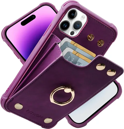 Miniatura 28 de Funda tipo cartera compatible con iPhone XR/10R con tarjetero de crédito, funda protectora de cuero a prueba de golpes compatible con anillo