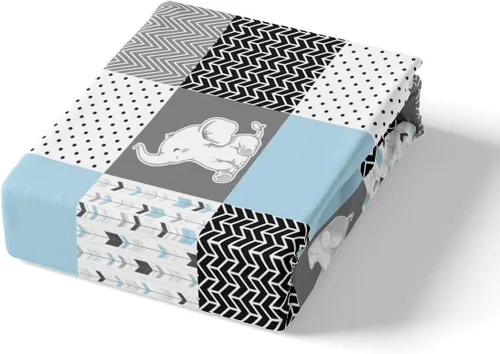 Miniatura 5 de Homewish Juego de ropa de cama de elefante, tamaño Queen, funda de edredón a rayas azules para niños y niñas, juego de funda de edredón de animales