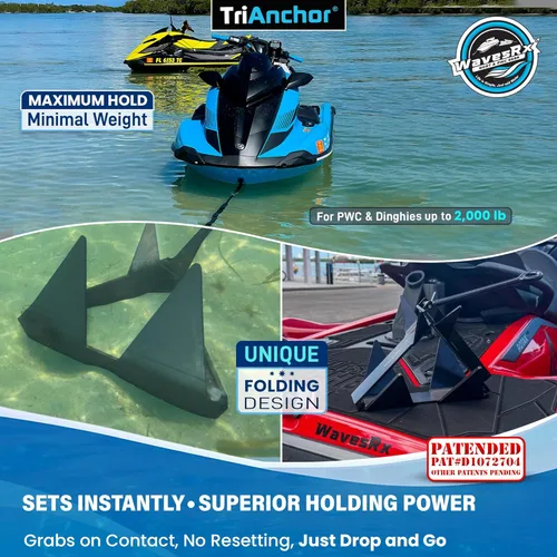 Miniatura 2 de WAVESRX TriAnchor - Stainless Steel Folding PWC & Boat Anchor Sets Instantly for Effortless Boat & Jet Ski Anchoring Compact Patent-Pending