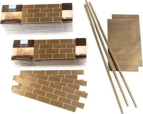 Miniatura 9 de Azulejos adhesivos de Aspect para salpicadero, de metal mate, diseño de tipo metro, para cocina y baño, Plateado