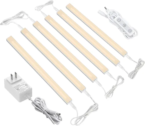 ASOKO Iluminación LED regulable para debajo del armario para cocina, 6 barras de luz LED de 12 pulgadas, luz LED de armario blanca cálida 3000 K, 12