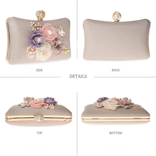 Miniatura 5 de Rkrouco Evening HandBags for Women Flower Wedding Clutch Purse Satin Floral Ladies Party Crossbody Bag