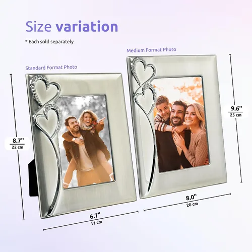 Miniatura 6 de Marco de fotos plateado de 4 x 6 pulgadas con corazones, idea de regalo para bodas, compromisos para parejas, recién casados, despedida de soltera