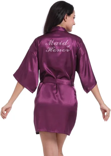 Miniatura 68 de Bata de boda para mujer, para novia, dama de honor, corta, de satén, kimono, batas de seda para prepararse, fiesta nupcial