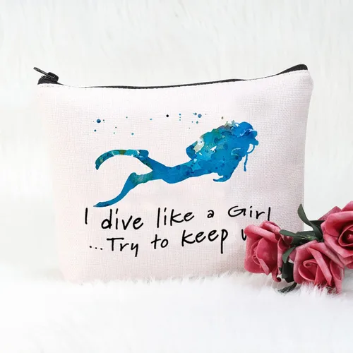 Miniatura 2 de POFULL Regalo para niña de buceo I Dive Like A Girl Try To Keep Up Cosmetic Bag Buceo amante regalo, Buceo como una bolsa de niña