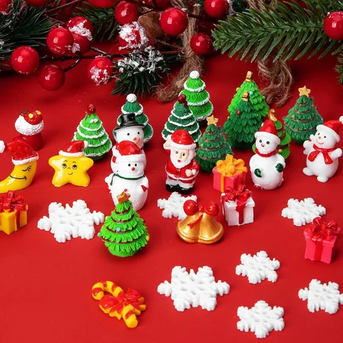Miniatura 3 de Iceyyyy 37 figuras de Navidad de resina en miniatura, pequeñas figuritas de árboles de Navidad, muñeco de nieve, Papá Noel, mini colgante de Navidad