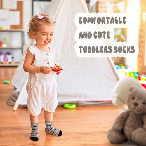 Miniatura 3 de Tphon - Calcetines antideslizantes para bebés y niños pequeños, 12 pares con agarre, calcetines de tripa para niños de 0 a 7 años, niños y niñas