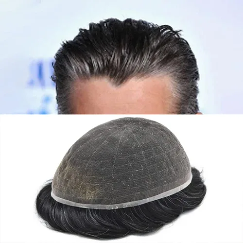 Miniatura 23 de Toupee para hombres completo encaje francés hombres toupee hairpieces 100% europeo cabello humano reemplazo sistema hombres piezas de pelo protesis