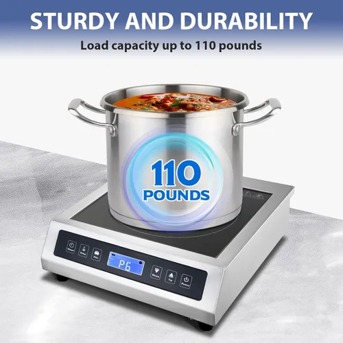 Miniatura 6 de Placa de inducción comercial, quemador eléctrico portátil para encimera con sensor táctil y pantalla LCD (1800 W/120 V), cocina de inducción