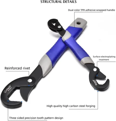 Miniatura 7 de Llave universal de dientes de tres caras, tubo multifuncional y llave ajustable, juego de extremo abierto grande y pequeño (multifuncional)