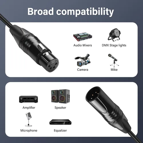 Miniatura 4 de GINTOOYUN Cable DMX de 4 pines de señal XLR macho a hembra DMX512 XLR macho a hembra Cable de señal de luz de escenario con conectores metálicos